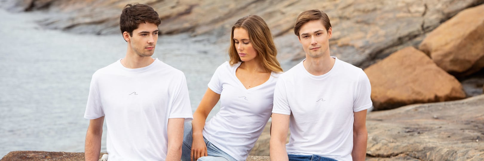 Woman and man in Eco Oceanness T-Shirt in Arctic White
