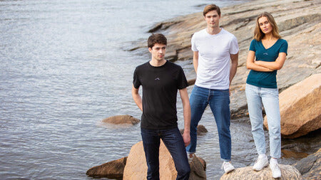 Oceanness models posing in unique t-shirts